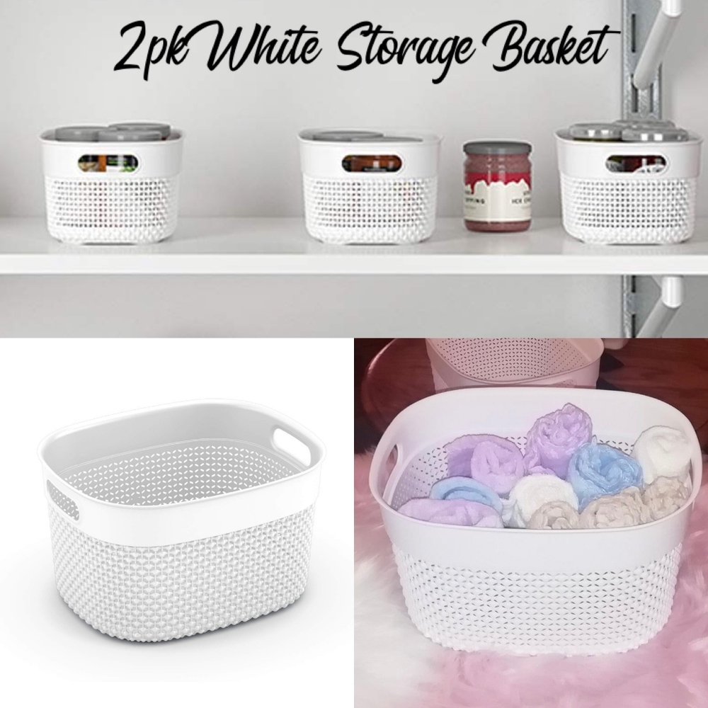 Curver Decorative Plastic Organization & Storage Basket Bin with Handles